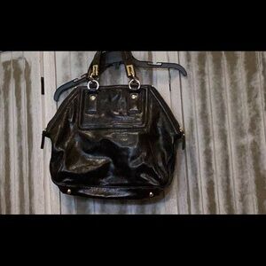 Banana Republic leather satchel purse, EUC, 16” x 12”, black